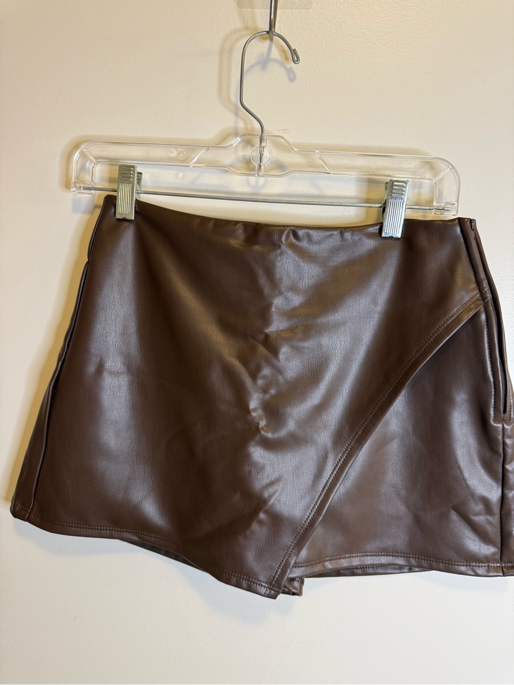 Brown Faux Leather Mini Skort